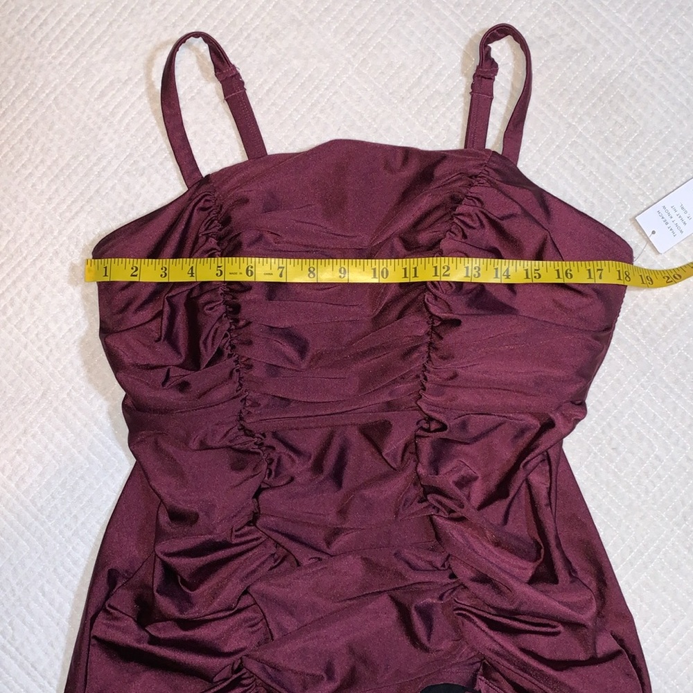 NWT Swim by Cacique Ruched Tankini Top, Nylon Spandex, Purple Wine, Size 18 - Picture 7 of 15